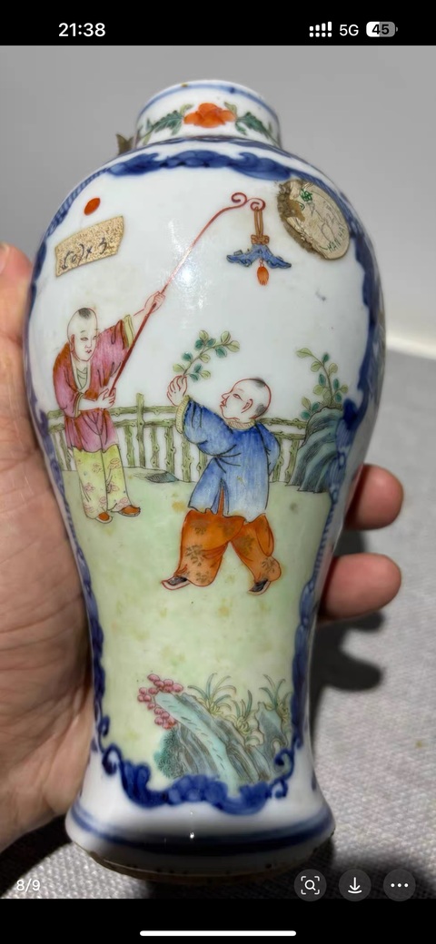古玩陶瓷青花開窗粉彩人物故事瓶真品鑒賞圖