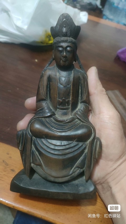 古玩雜項木雕裙式褝定觀音真品鑒賞圖
