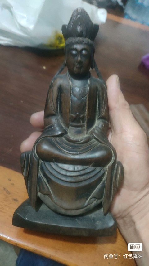 古玩雜項木雕裙式褝定觀音真品鑒賞圖