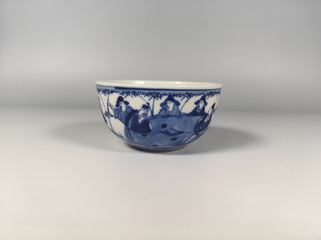 古玩陶瓷清晚竹林七賢人物紋青花茶園真品鑒賞圖