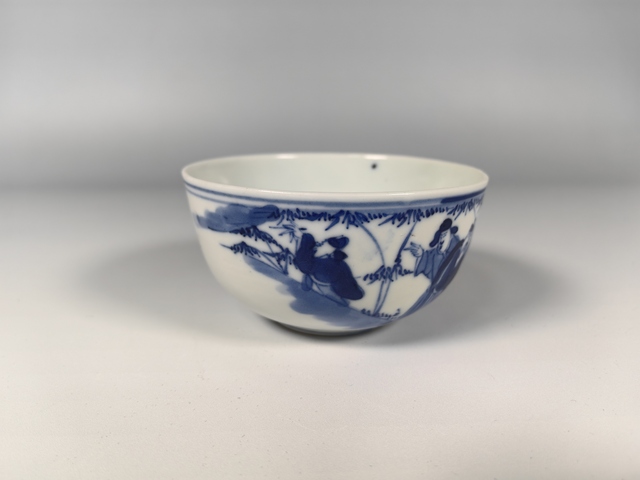古玩陶瓷清晚竹林七賢人物紋青花茶園真品鑒賞圖