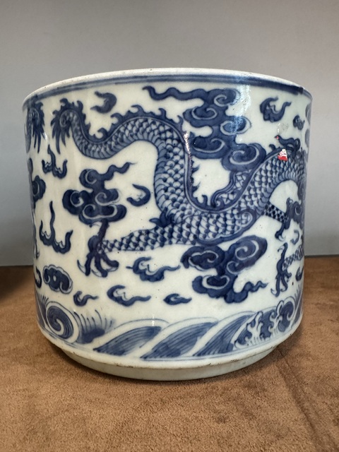 古玩陶瓷清中晚·青花雙龍戲珠紋筒式爐拍賣，當前價格15000元