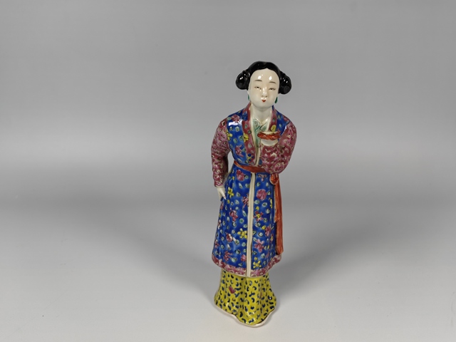古玩陶瓷民國仕女粉彩雕塑真品鑒賞圖