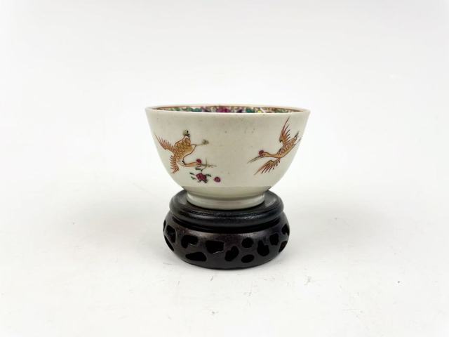 古玩陶瓷清乾隆·粉彩花卉雙鶴描金杯拍賣，當前價格150元