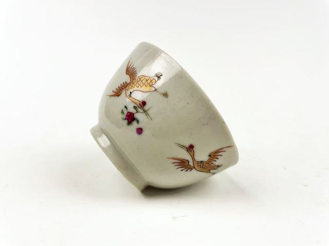古玩陶瓷清乾隆·粉彩花卉雙鶴描金杯拍賣，當前價格150元