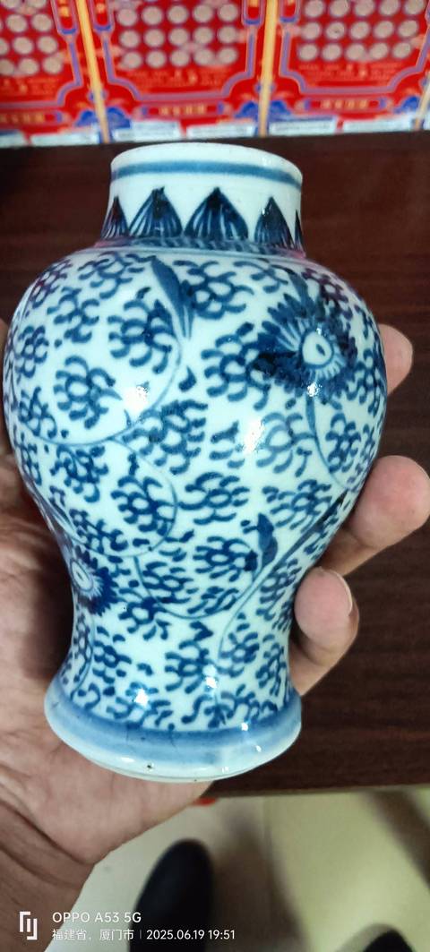 古玩陶瓷青花淡描花卉紋雞腿瓶真品鑒賞圖