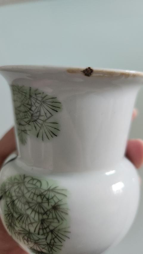 古玩陶瓷民國粉彩花鳥渣斗真品鑒賞圖