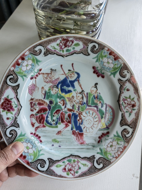 古玩陶瓷西廂記粉彩盤真品鑒賞圖