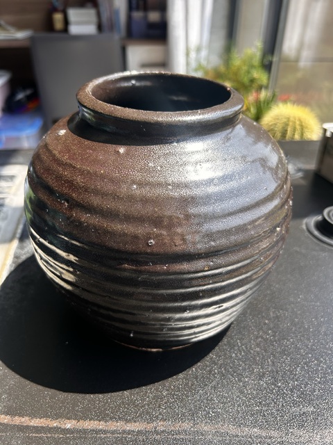 古玩陶瓷磁州窯油滴釉弦紋唇口罐真品鑒賞圖