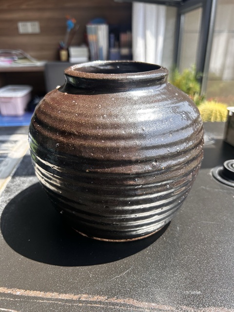 古玩陶瓷磁州窯油滴釉弦紋唇口罐真品鑒賞圖