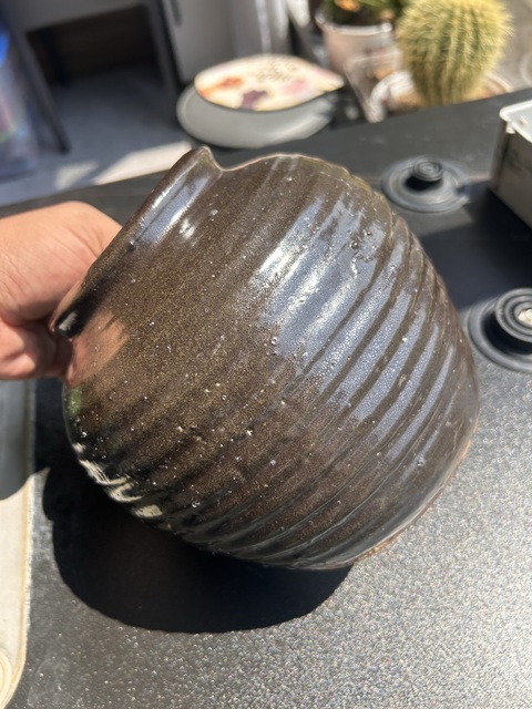 古玩陶瓷磁州窯油滴釉弦紋唇口罐真品鑒賞圖