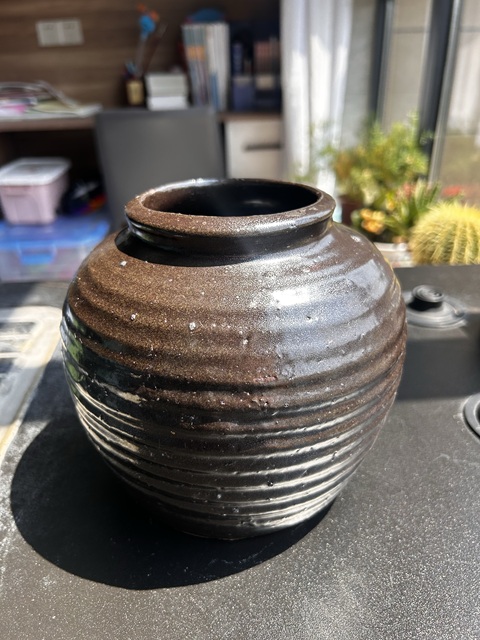古玩陶瓷磁州窯油滴釉弦紋唇口罐真品鑒賞圖
