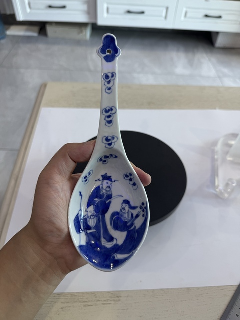 古玩陶瓷青花福祿壽三星高照圖調羹勺子拍賣，當前價格1188元
