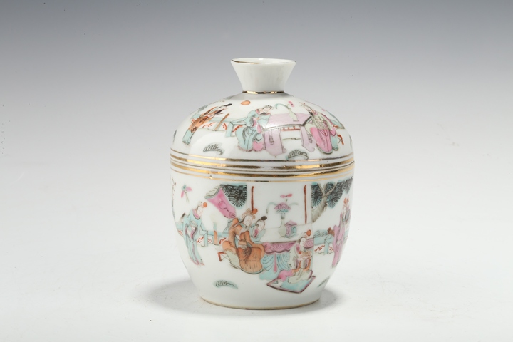 古玩陶瓷清晚·粉彩人物故事紋蓋缸真品鑒賞圖