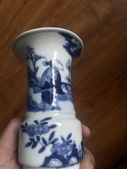 古玩陶瓷青花人物故事紋花觚真品鑒賞圖