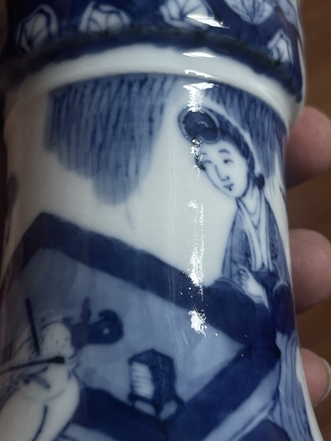 古玩陶瓷青花人物故事紋花觚真品鑒賞圖