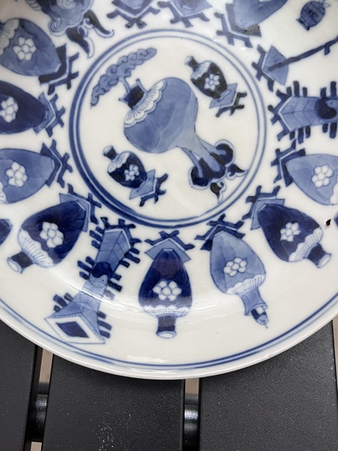 古玩陶瓷清光緒 青花博古紋盤真品鑒賞圖