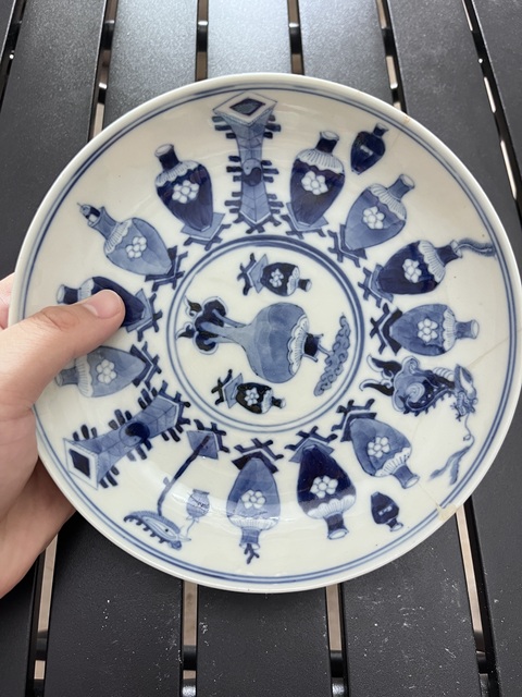 古玩陶瓷清光緒 青花博古紋盤真品鑒賞圖