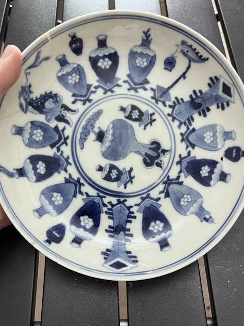 古玩陶瓷清光緒 青花博古紋盤真品鑒賞圖