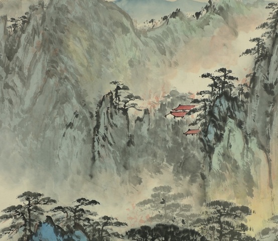 古玩字畫清涼臺上看云飛真品鑒賞圖