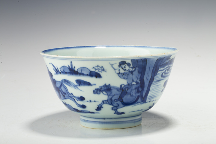 古玩陶瓷清康熙·青花狩獵圖碗真品鑒賞圖