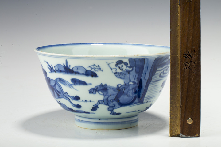古玩陶瓷清康熙·青花狩獵圖碗真品鑒賞圖