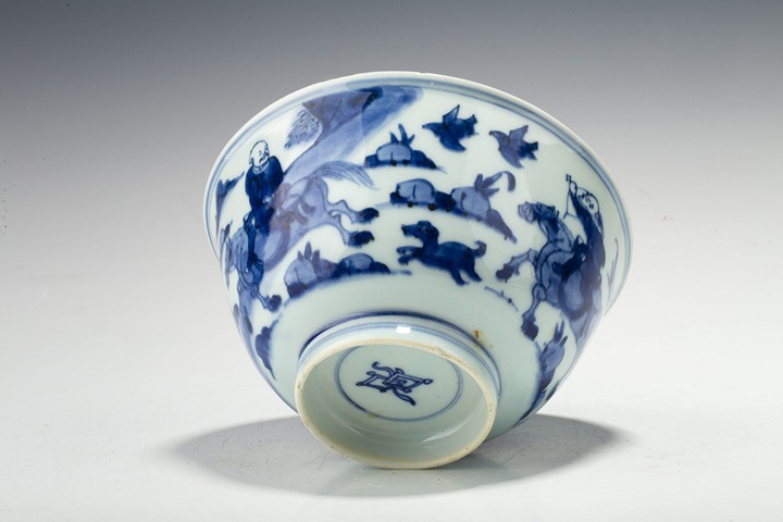 古玩陶瓷清康熙·青花狩獵圖碗真品鑒賞圖