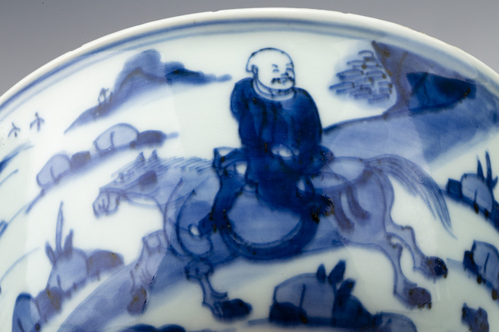古玩陶瓷清康熙·青花狩獵圖碗真品鑒賞圖