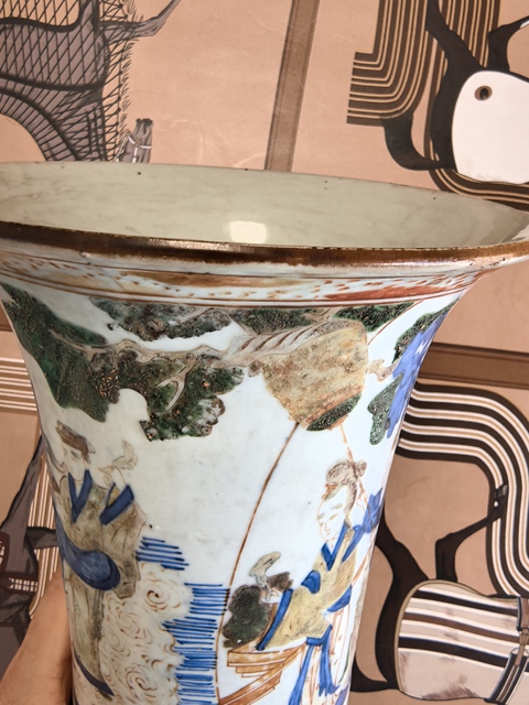 古玩陶瓷青花五彩人物故事花觚真品鑒賞圖