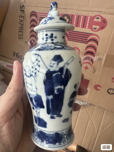 古玩陶瓷青花市井人物雞腿瓶真品鑒賞圖