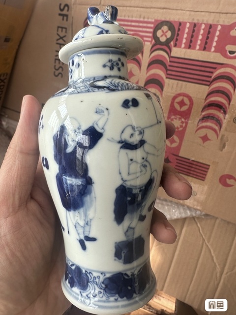 古玩陶瓷青花市井人物雞腿瓶真品鑒賞圖