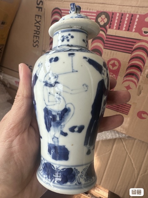 古玩陶瓷青花市井人物雞腿瓶真品鑒賞圖
