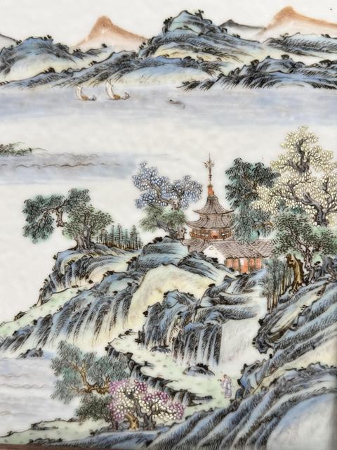 古玩陶瓷粉彩山水人物紋瓷板真品鑒賞圖