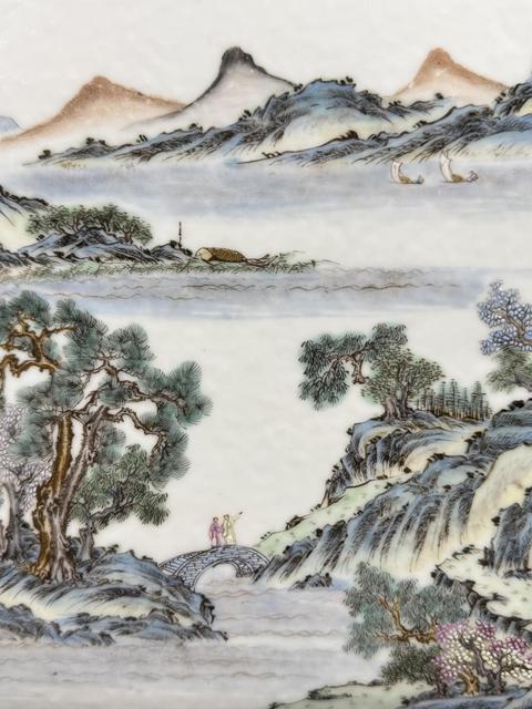 古玩陶瓷粉彩山水人物紋瓷板真品鑒賞圖