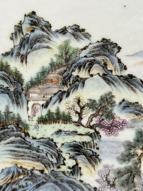 古玩陶瓷粉彩山水人物紋瓷板真品鑒賞圖