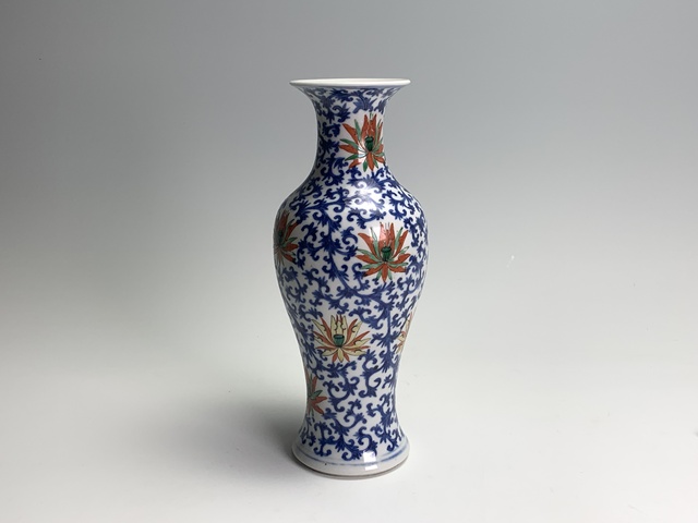 古玩陶瓷清光緒·青花加彩蓮子花卉紋觀音瓶拍賣，當前價格1464元