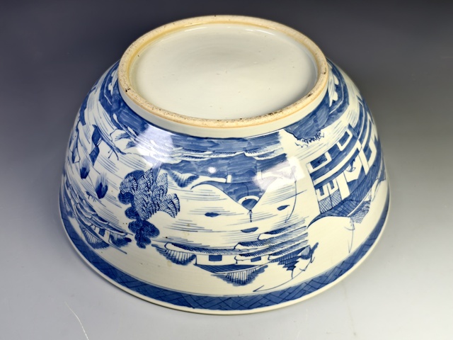 古玩陶瓷清中期·青花山水樓閣紋大碗拍賣，當(dāng)前價(jià)格5328元