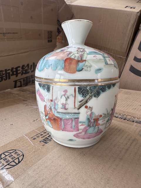 古玩陶瓷粉彩人物故事紋蓋缸拍賣，當前價格2000元