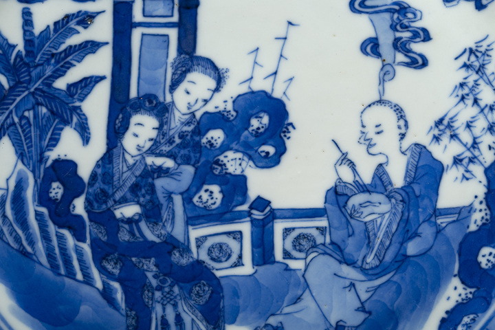 古玩陶瓷清晚·青花人物故事紋折腰盤真品鑒賞圖