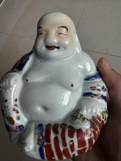 古玩陶瓷粉彩彌勒佛塑像真品鑒賞圖