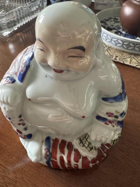 古玩陶瓷粉彩彌勒佛塑像真品鑒賞圖