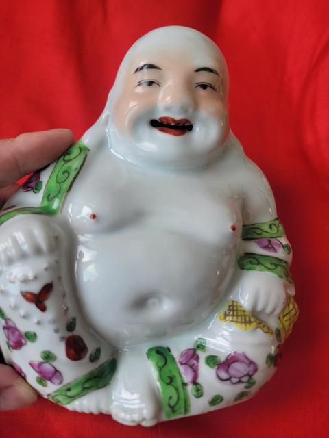 古玩陶瓷粉彩彌勒佛塑像真品鑒賞圖