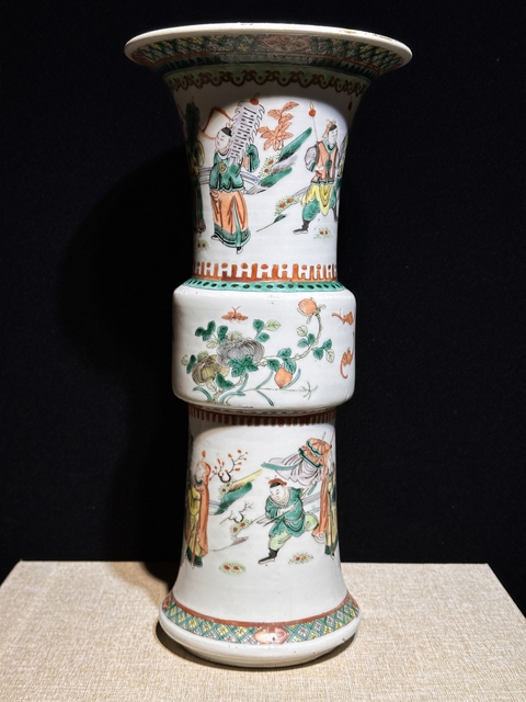 古玩陶瓷人物紋五彩花觚真品鑒賞圖
