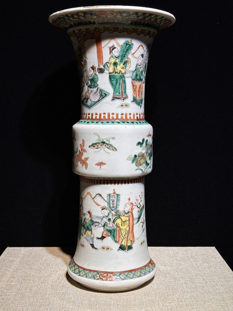 古玩陶瓷人物紋五彩花觚真品鑒賞圖