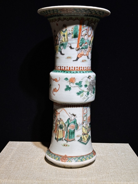 古玩陶瓷人物紋五彩花觚真品鑒賞圖