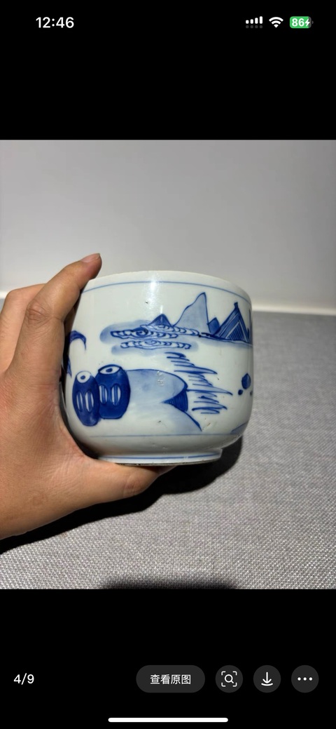古玩陶瓷人物山水青花蓋缸真品鑒賞圖