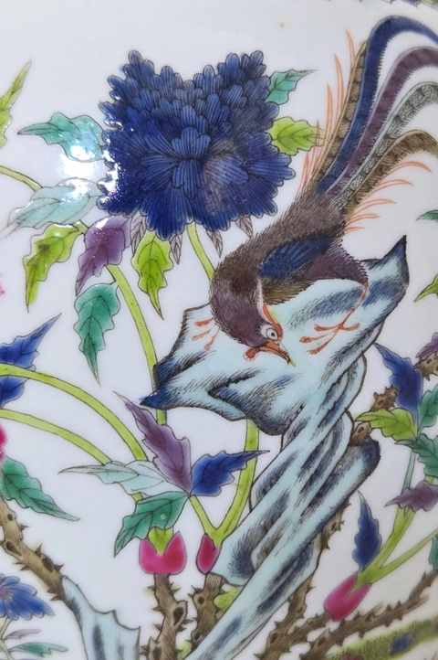 古玩陶瓷粉彩雉雞牡丹圖茶葉罐真品鑒賞圖