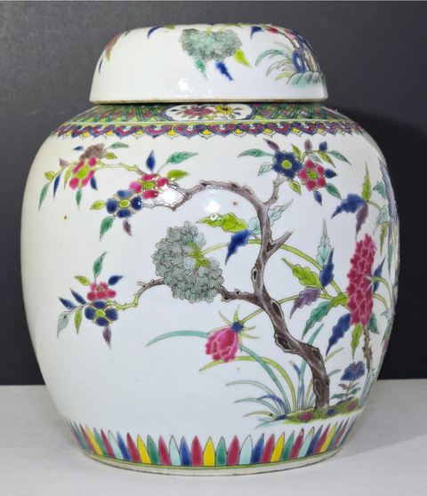 古玩陶瓷粉彩雉雞牡丹圖茶葉罐真品鑒賞圖