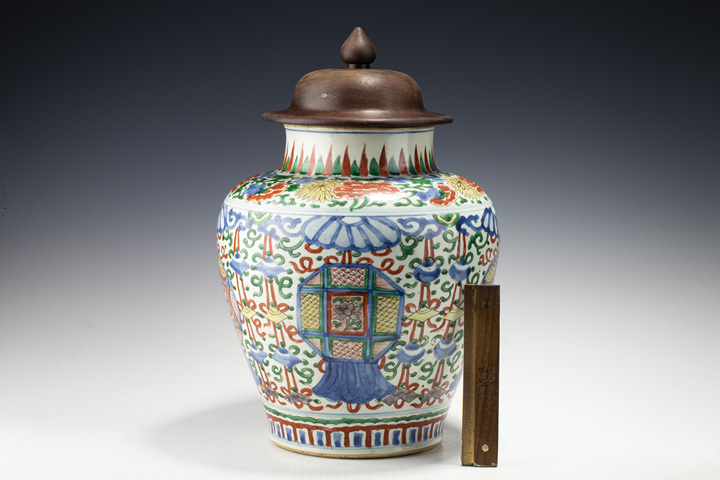 古玩陶瓷清康熙·青花五彩五谷豐登紋罐拍賣，當前價格768元