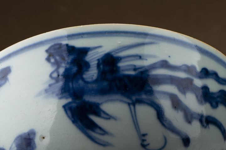 古玩陶瓷清康熙·青花鳳穿牡丹紋碗真品鑒賞圖